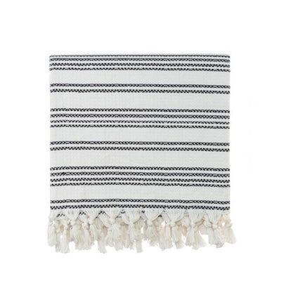 Striped Woven Turkish Throw - Cream with Black 