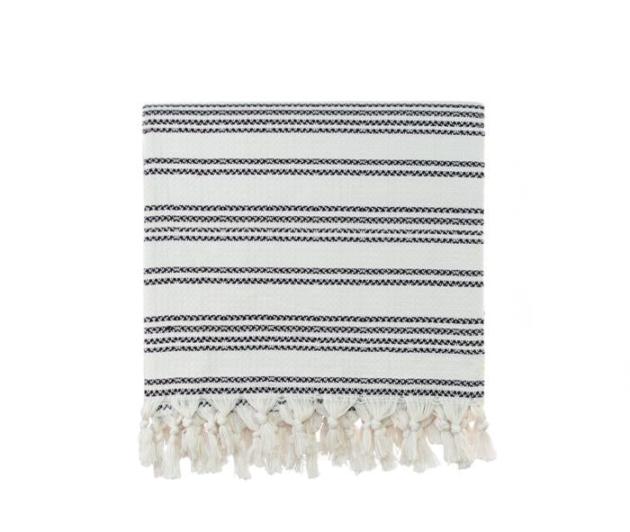 Striped Woven Turkish Throw - Cream with Black 