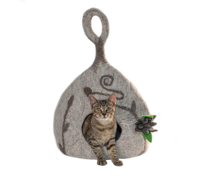 Fancy Gourd Cat Cave from Nepal - Light Heather Grey