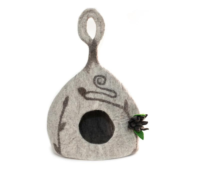 Fancy Gourd Cat Cave from Nepal - Medium Heather Grey