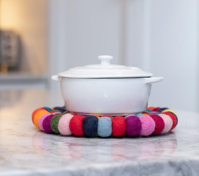Colorful Felt Ball Trivet from Nepal
