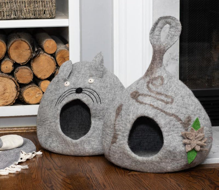 Fancy Gourd Cat Cave from Nepal - Pale Heather Grey