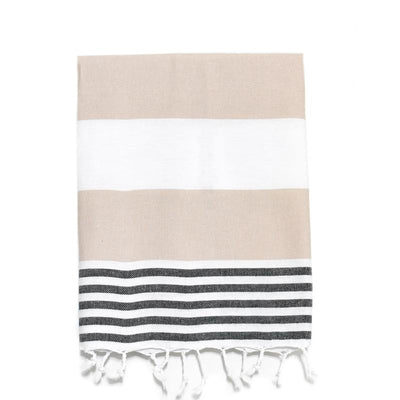 Pajama Striped Turkish Hand Towel - Beige and Black