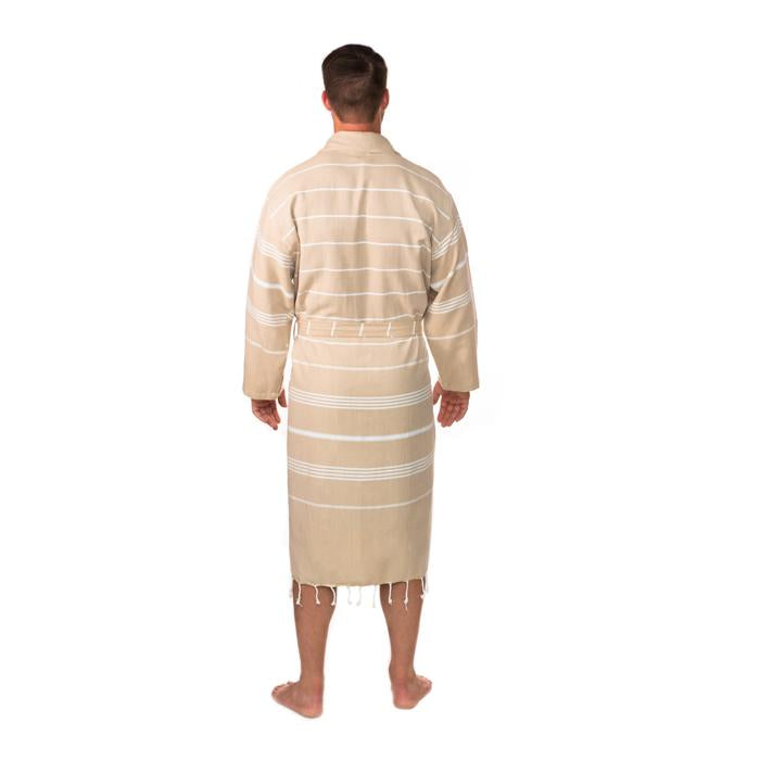 Traditional Turkish Towel Striped Robe - Camel (L/XL)