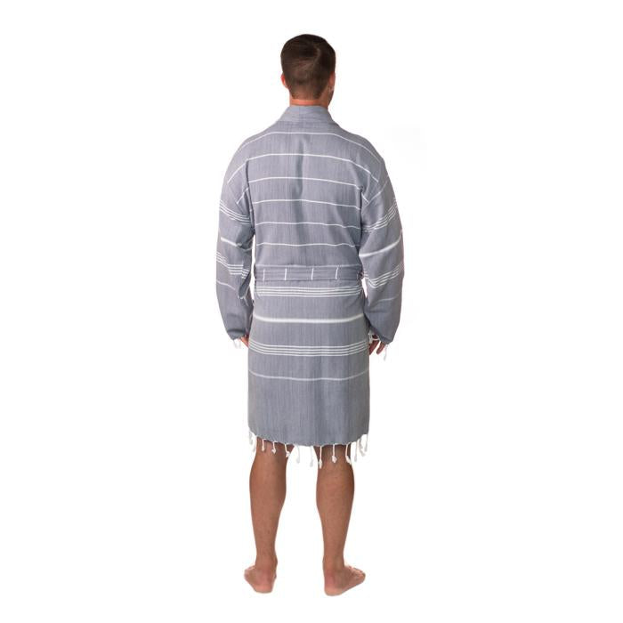 Traditional Turkish Towel Striped Robe - Grey (L/XL)