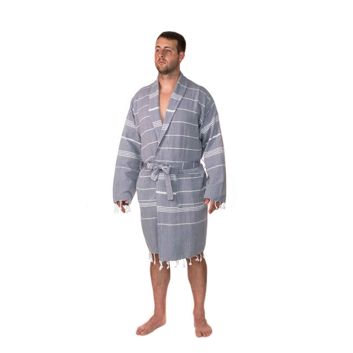 Traditional Turkish Towel Striped Robe - Grey (L/XL)