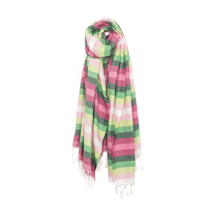7 Color Striped Turkish Bath Towel - Pinks/Greens
