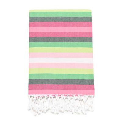 7 Color Striped Turkish Bath Towel - Pinks/Greens