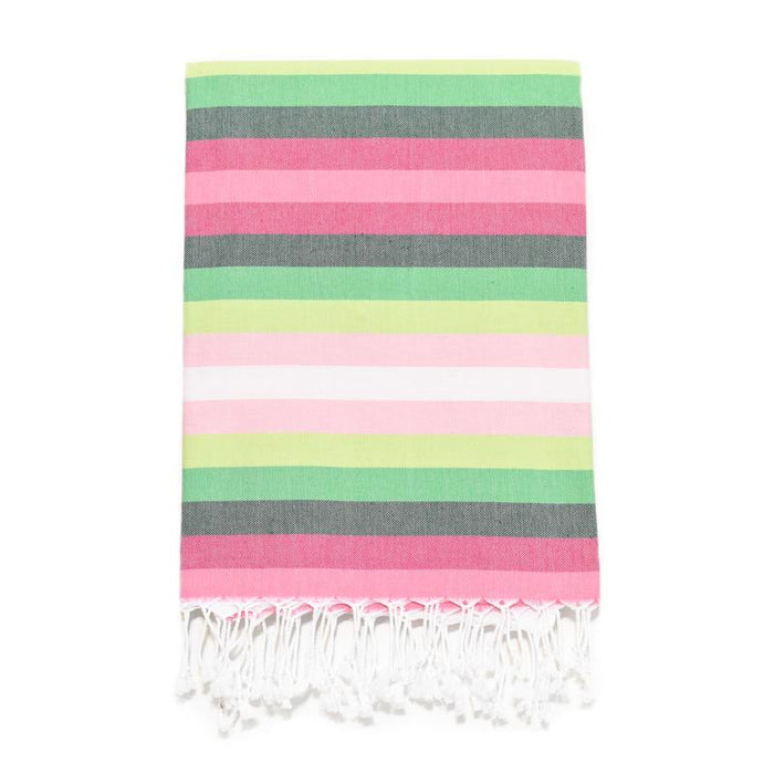 7 Color Striped Turkish Bath Towel - Pinks/Greens