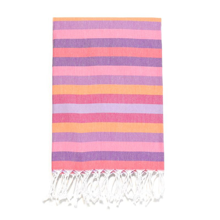 7 Color Striped Turkish Bath Towel - Pinks/Purples