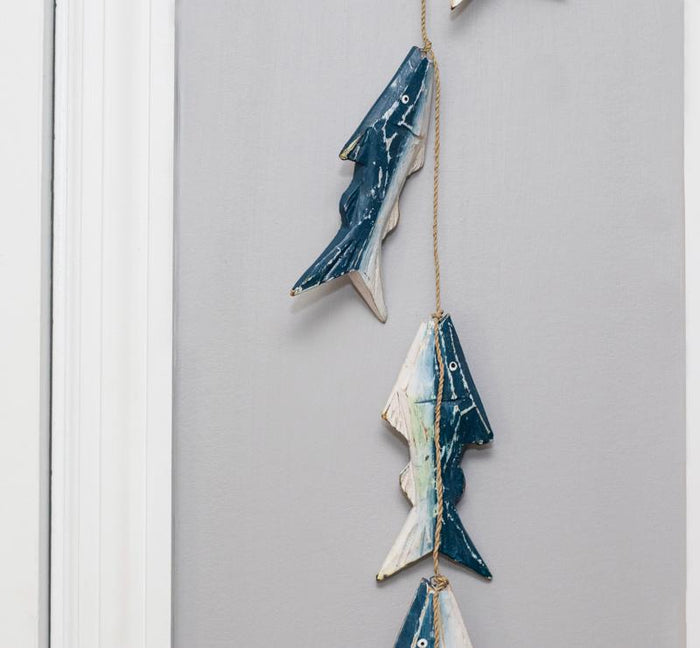 Weathered Blue and White Funky Fish Mobile from Turkey
