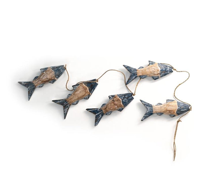 Weathered Natural and Blue Funky Fish Mobile from Turkey