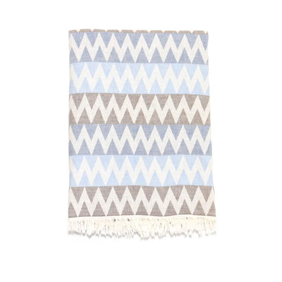 Zig Zag Double Layer Turkish Towel - Brown/Denim/Blue 