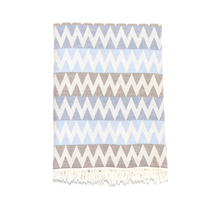 Zig Zag Double Layer Turkish Towel - Brown/Denim/Blue 