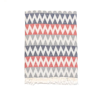 Zig Zag Double Layer Turkish Towel - Grey/Red/Navy
